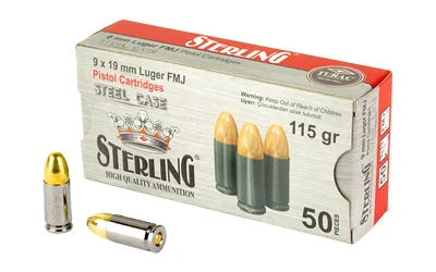 Sterling 9mm Luger 115gr FMJ Steel – 50rd